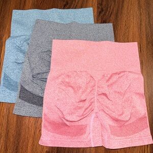 3 workout shorts blue green and red